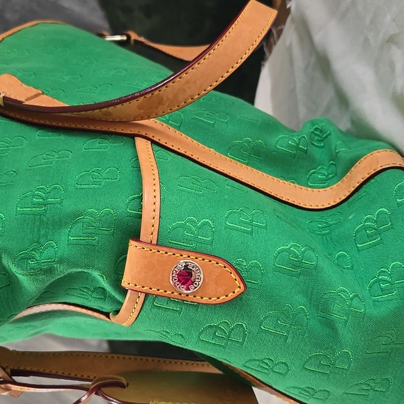 Dooney &Bourke Green and Tan Suede Tote with Leather Trim - Picture 10 of 10